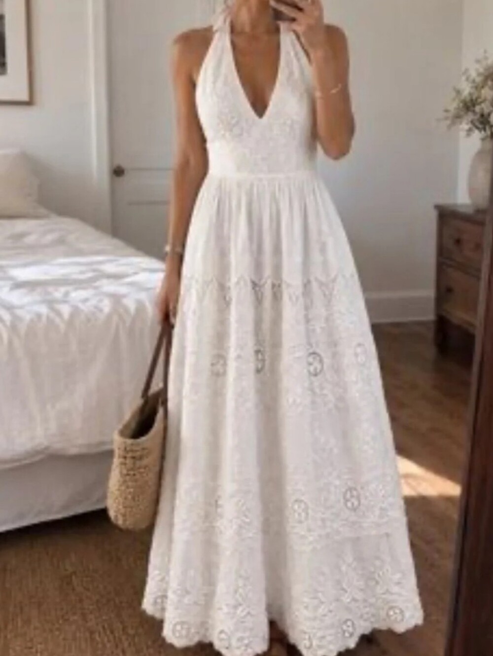 Caroline Constas White Halter Lace Maxi Dress Size Medium